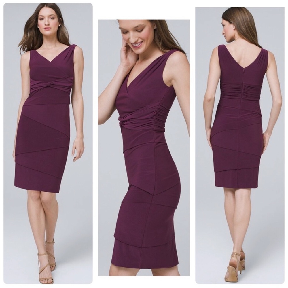 WHBM Instantly Slimming Twist-Detail Sheath Dress Purple Size 4P Petite
